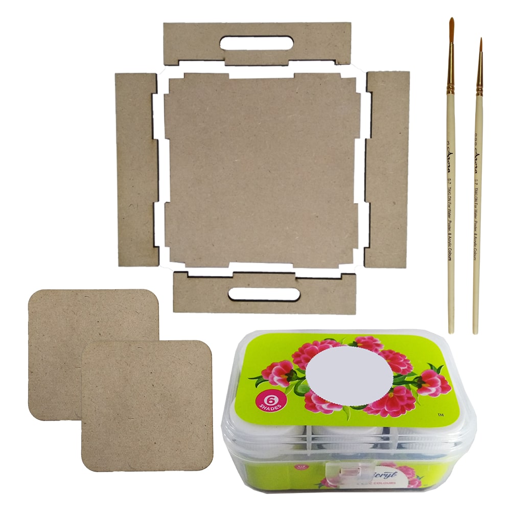 Kalighat Art on MDF Tray with Square Tea Coasters DIY Kit by Penkraft